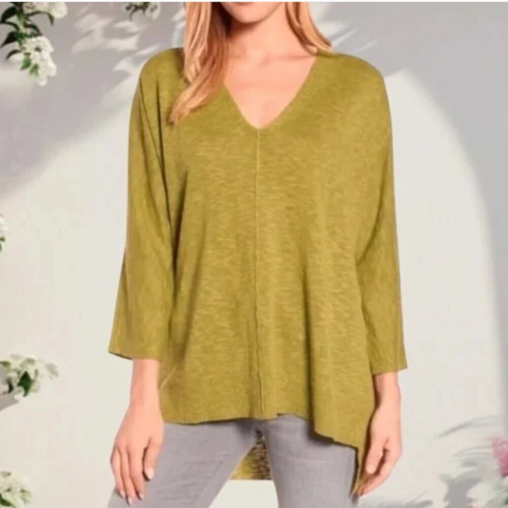 Eileen Fisher Linen Blend V‎ Neck Lightweight Spring Sweater